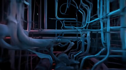 time-lapse of AI algorithms visualized as data flowing through pipelines - Powered by Adobe