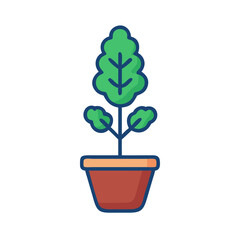 Isolated potted plant graphic illustration on black background