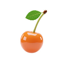 Shiny Golden Cherry with Green Leaf on Transparent Background Offering Freshness and Sweetness in a Studio Setting