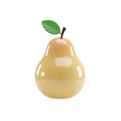 Shiny Yellow Pear with Green Leaf Isolated on Transparent Background for Healthy Eating and Design Element