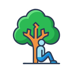 Illustration of person sitting under stylized tree icon