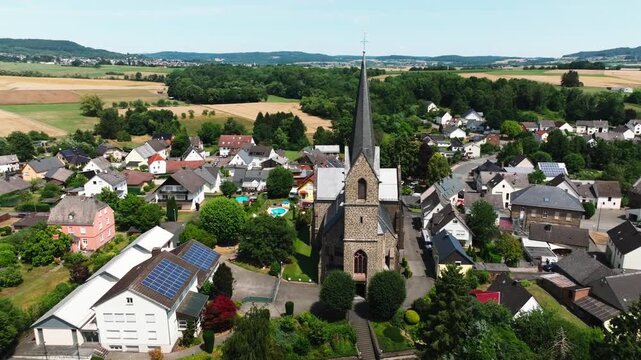 Orbit with horizon and landscape catholic parish church St. Stephanus in Thalheim