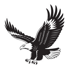 Black silhouette of a flying eagle bird. Animal wildlife vector art