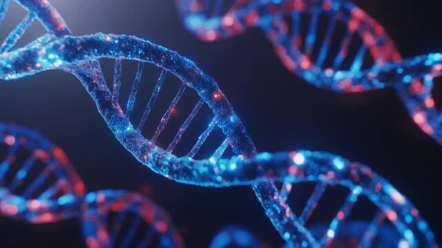 DNA Helix Structure rotating. Genetics, Gene Sequencing, Molecular Biology Science, Gene Expression Mutation. Futuristic color.