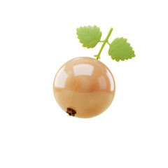 Single White Currant with Green Leaves Isolated on Transparent Background Rendered Illustration of Ripe Juicy Berry Full of Vitamins Healthy Ingredient
