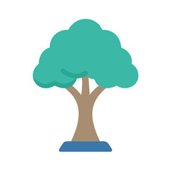 Stylized tree illustration on black background with blue base