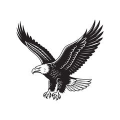 Black silhouette of a flying eagle bird. Animal wildlife vector art