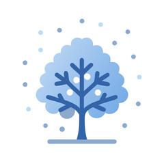 Stylized winter tree with falling snow on black background
