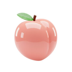 Stylized Pink Peach Fruit with Green Leaf on a Transparent Background
