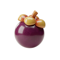 Studio Shot of a Ripe Mangosteen Against a Black Background Featuring Purple Skin and Green Stem with a Glossy Surface and Textured Peel