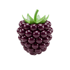 Vibrant Dark Purple Blackberry with Glossy Surface and Green Leaves in a Black Background