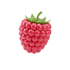 Vibrant 3D Rendering of a Single Raspberry with Transparent Background Featuring a Red Berry with Green Leaves and Healthy Organic Texture