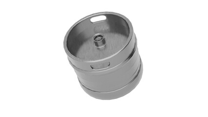 3D Render a metal keg sitting on top of a white surface