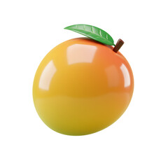 Vibrant Render of a Single Yellow Mango with Green Leaf on Transparent Background Food Still Life