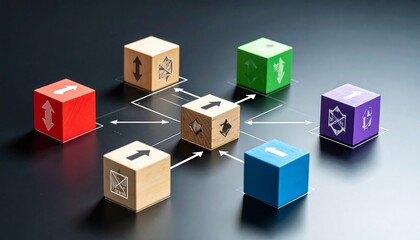 Fototapeta premium Connected wooden blocks with icons