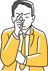 頭に手を当てて考える男性社員