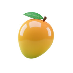 Vibrant Yellow Mango with Green Leaf Isolated on Transparent Background in 3D Render Style for Commercial Use