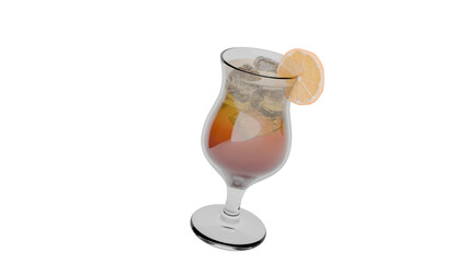 3D Render a glass of drink with a slice of lemon on the rim