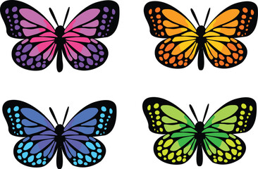 A set of colorful butterflies isolated vector illustration