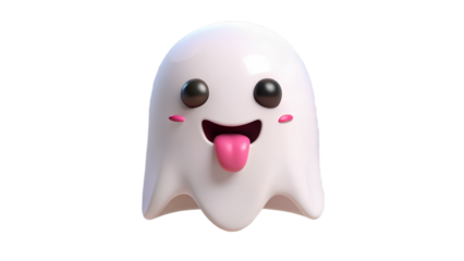 Cute Cartoon Ghost Emoji on Transparent Background