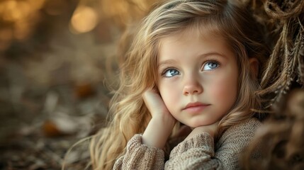 Fototapeta premium A little girls thoughtful gaze.