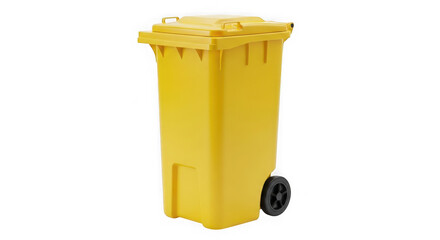 A yellow wheelie bin for waste collection isolated on transparent background