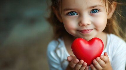 Little girl holding a heart full of love.