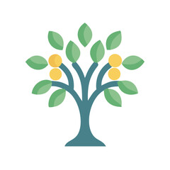 Stylized Tree with Fruit Flat Vector Illustration