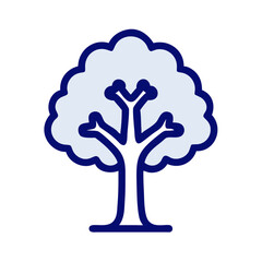 Stylized blue tree icon on black background