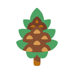 Stylized conifer tree with brown cones on black