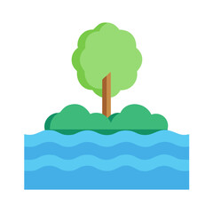 Minimalist illustration of a tree on a riverbank