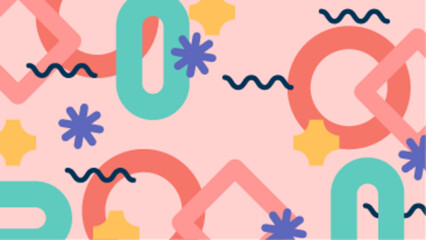 Abstract pastel shapes flowers and wavy lines on pink background. Suitable for spring themed designs, stationery, feminine brands, and social media graphics.