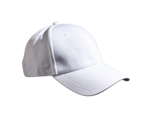  Angled White Cap with Curved Brim Resting on Jagged Rock, Side View Mockup