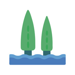 Stylized trees in water on a black backdrop