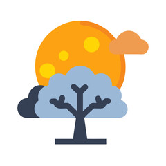 Stylized tree silhouette against a full orange moon