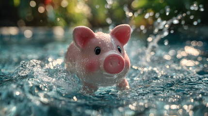 Piggy bank swimming pool savings concept financial planning money management investment wealth accumulation tips