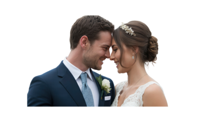 Happy Couple Embracing on Their Wedding Day