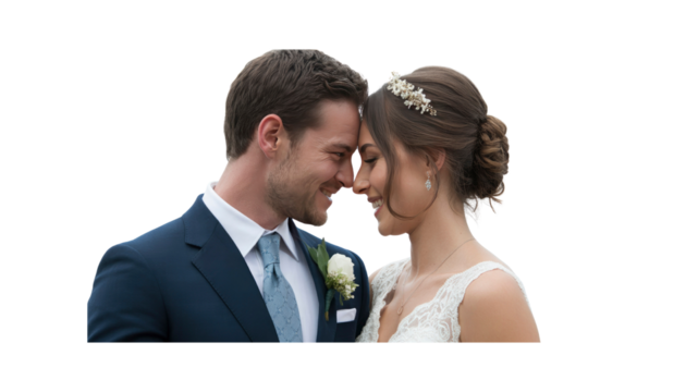 Happy Couple Embracing on Their Wedding Day