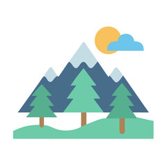 Minimalist mountain landscape with trees and sky view