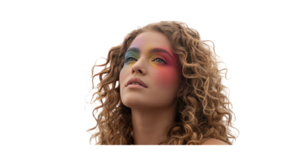 Dreamy Woman with Colorful Makeup, Looking Upwards