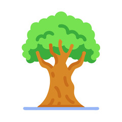 Isolated cartoon tree with green foliage and brown trunk