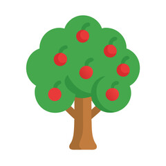 Stylized apple tree with red fruit on black background