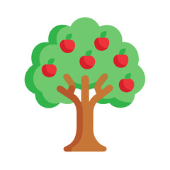 Stylized apple tree with ripe red fruit illustration
