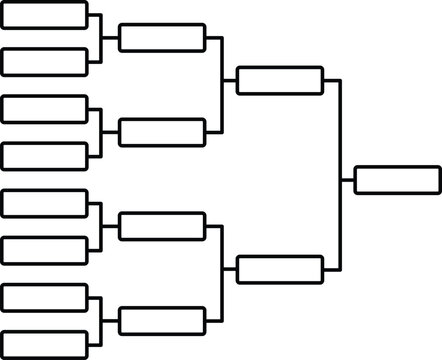 Clean vector illustration of a blank single-elimination tournament bracket with 8 teams on each side. Ideal for organizing sports tournaments, esports competitions, office games, school contests, and 