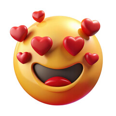 3d love emoji with hearts isolated on transparent background