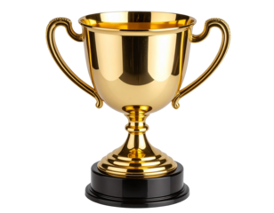Tilted Gold Trophy Cup with Light Shadow, Dynamic Angle, Transparent PNG