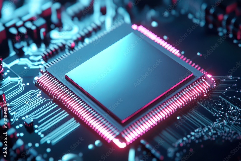 Aufkleber close-up of a modern processor chip on a circuit board.