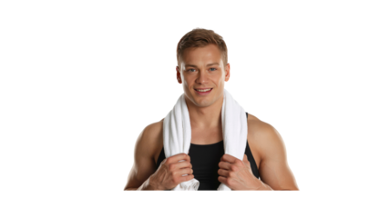 Happy Fit Young Man with Towel Around Neck After Workout