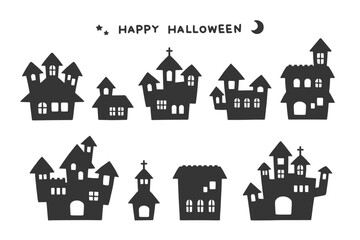ハロウィンの家のシルエット　セット