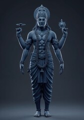 Fototapeta premium A fourarmed hindu god vishnu statue stands gracefully embodying spiritual